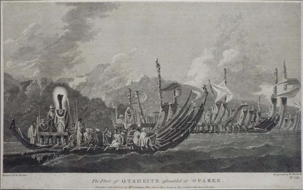 Print - Fleet of Otaheite assembled at Oparee. - Woollett
